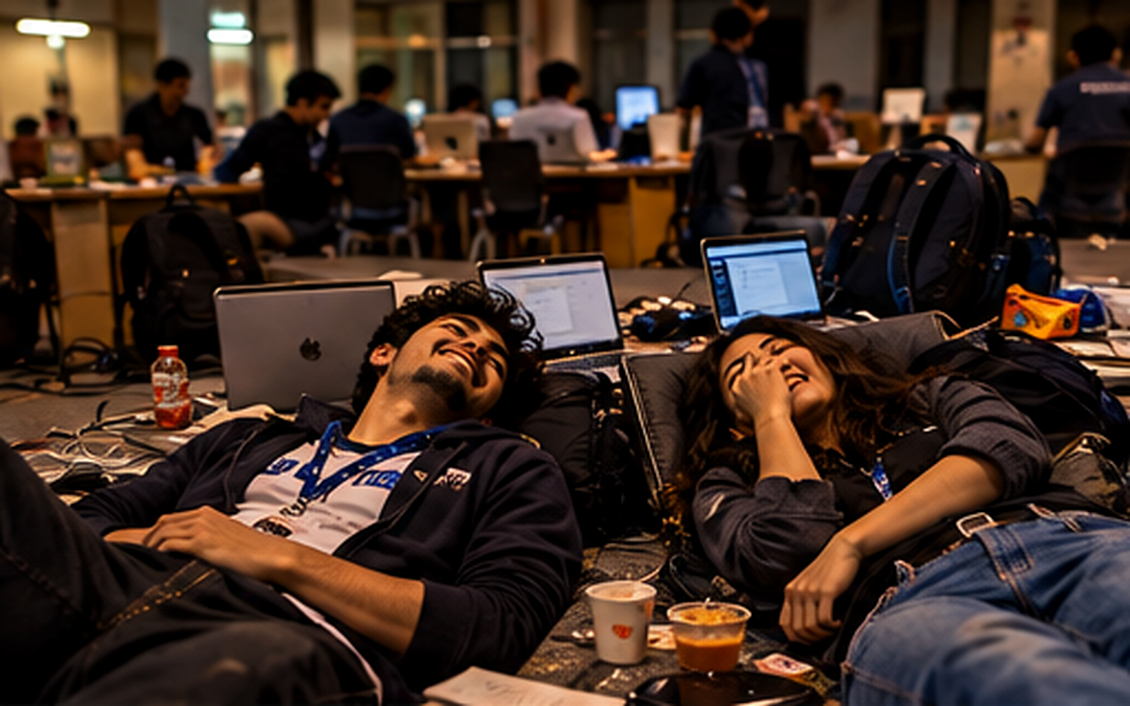 Two exhausted students after another spectacular hackathon failure