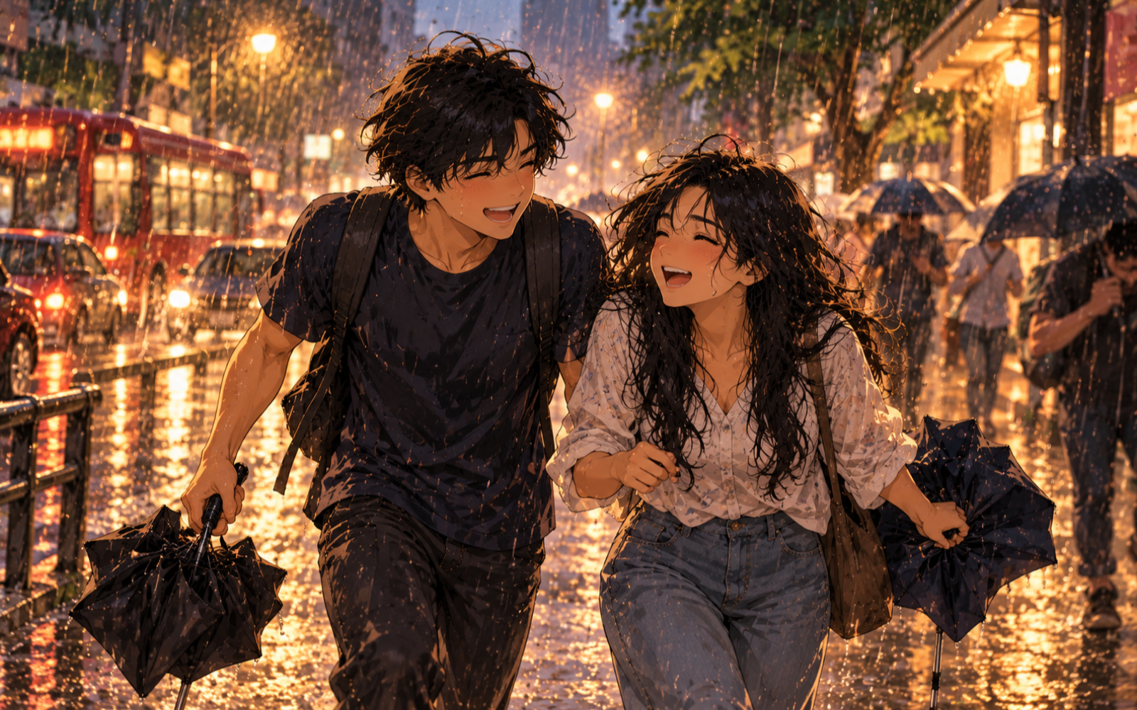 Two umbrellas, soaked anyway